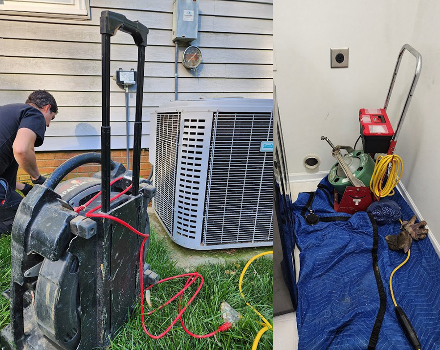 Professional drain cleaning machines used at indoor and outdoor plumbing access points