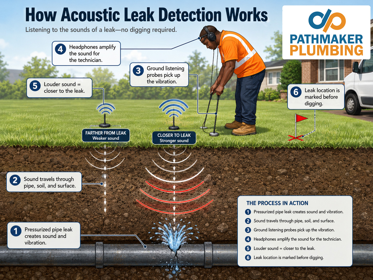 Pathmaker Plumbing explains acoustic leak detection for underground plumbing leaks in Charlotte, NC.