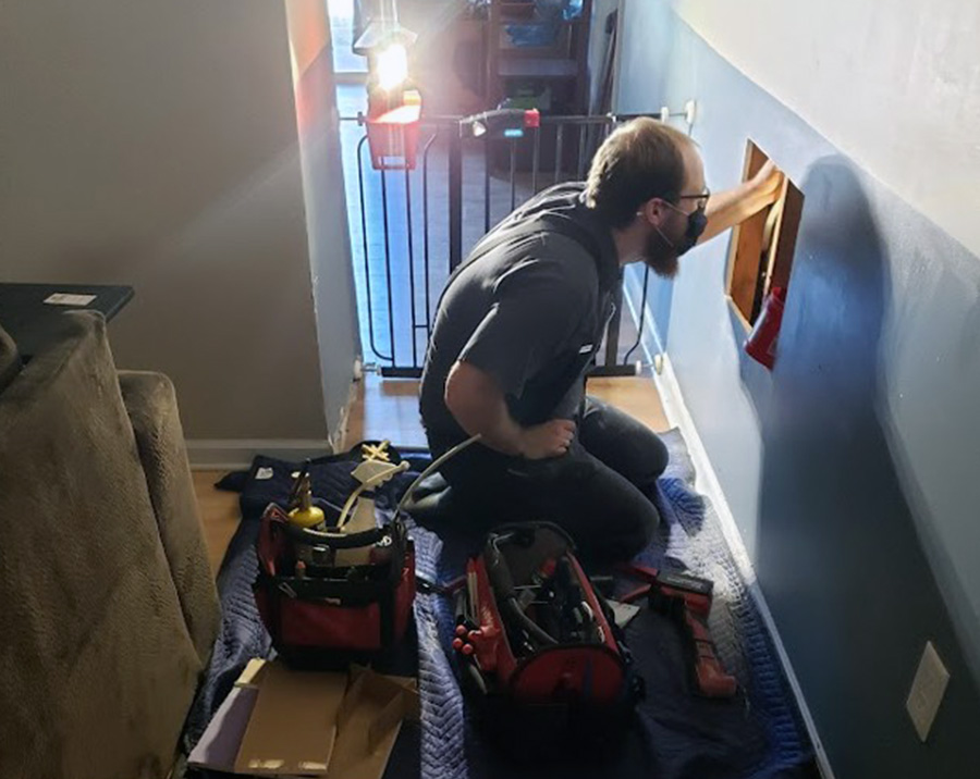 Leak detection service using professional plumbing equipment by Pathmaker Plumbing in Charlotte, NC.